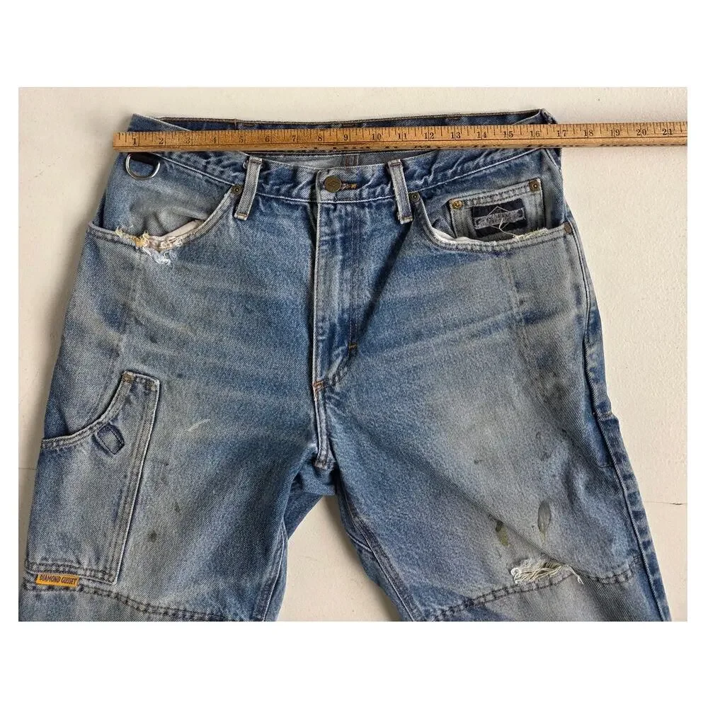 Diamond Gusset Thrashed Distressed Work Jeans Paint Utility Carpenter USA 36x30